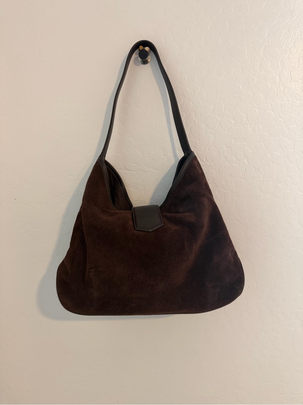 J. Crew Dark Brown Suede Shoulder Bag with Gold Buckle - Picture 2 of 3